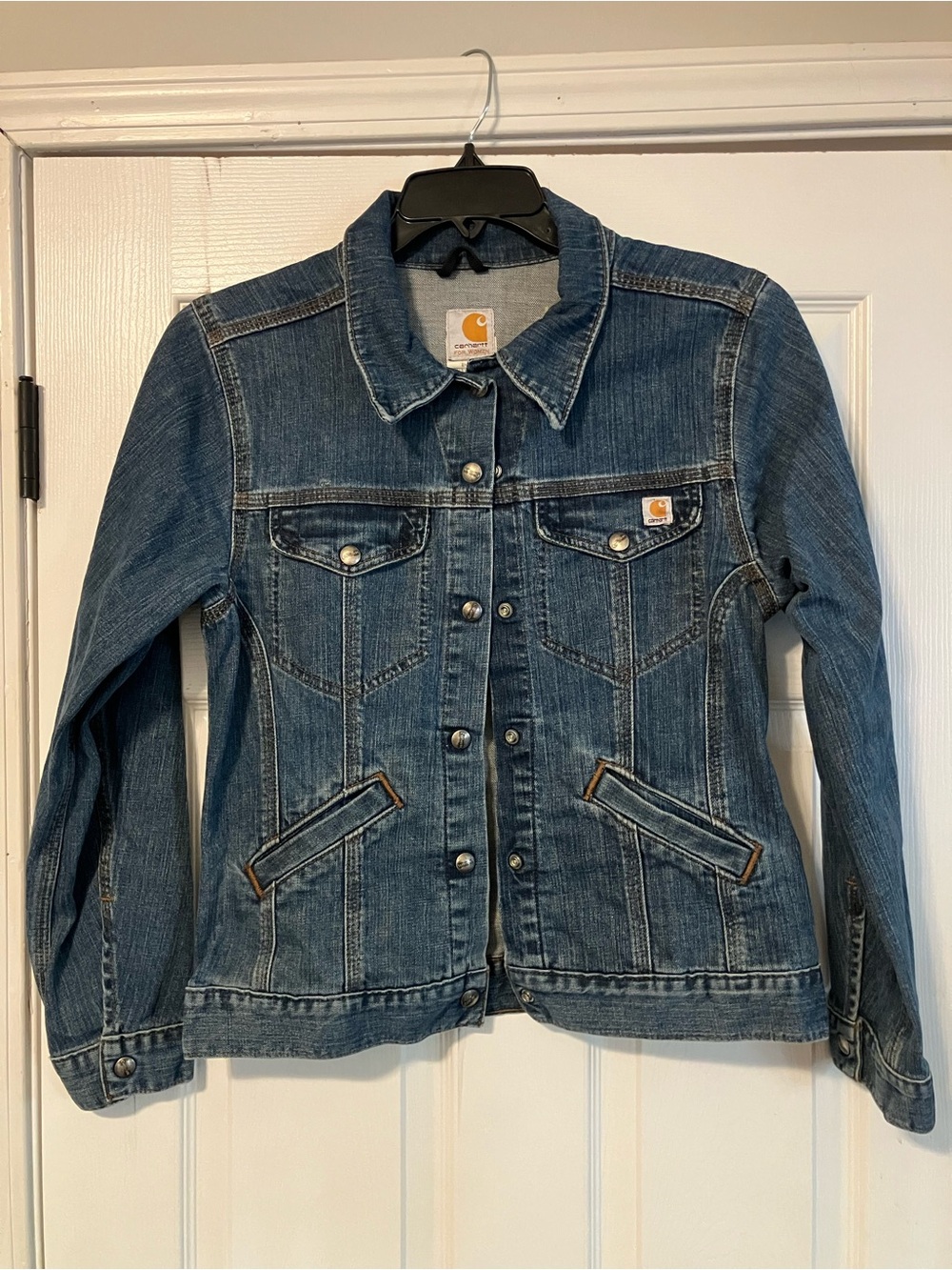 Carhartt Denim Jacket WJ001 F10 Womens Size Small Snap Buttons RN14806